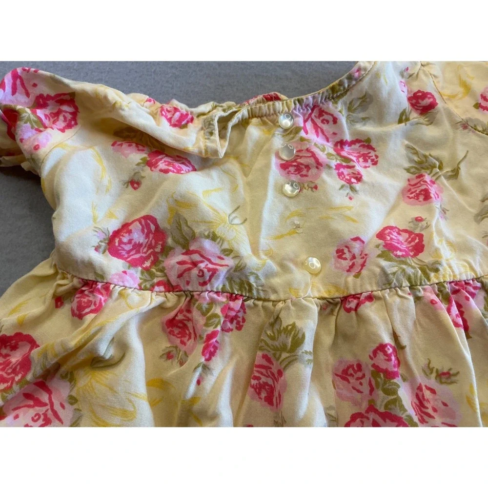 The Childrens Place Vintage Floral Babydoll Dress Yellow Pink Rose 3T Cottage - Picture 4 of 11